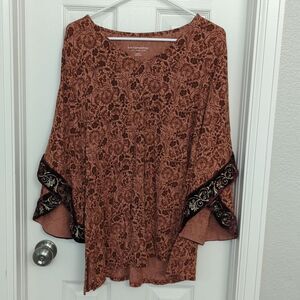 Soft Surroundings Tuscany Tunic Exaggerated Overlapping Velvet Trim Sleeve Size